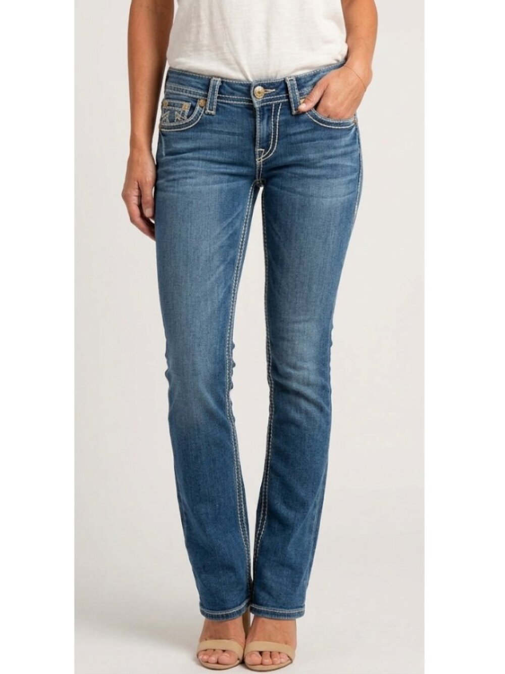 Silver Jeans Tuesday Low Rise Slim Bootcut Jeans Medium Wash Indigo Size W31 L32